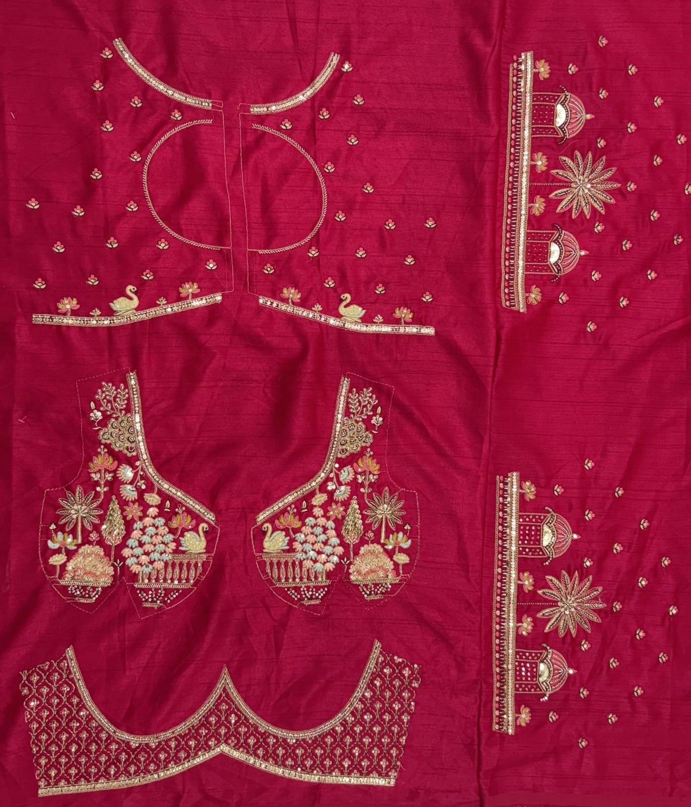 Red Pure Sub Silk Premium Heavy Beads &amp; Motif Dori Embroidery Zari Sequins Hand Work Bridal Lehenga Choli
