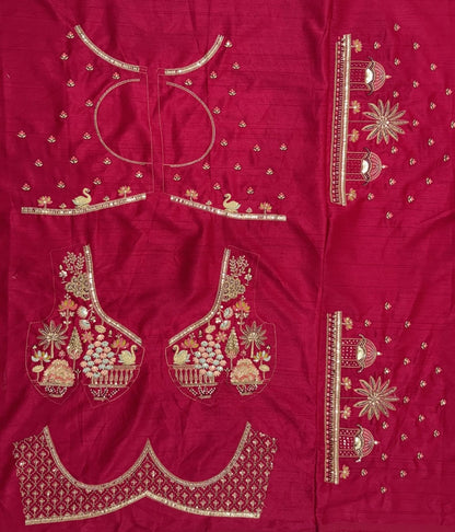 Red Pure Sub Silk Premium Heavy Beads &amp; Motif Dori Embroidery Zari Sequins Hand Work Bridal Lehenga Choli