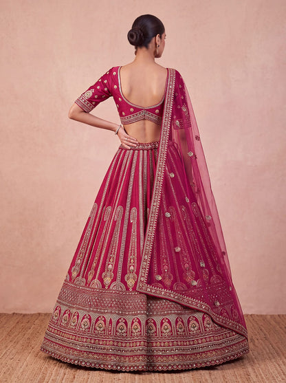 Pink Pure Sub Silk Premium Heavy Beads &amp; Motif Dori Embroidery Zari Sequins Hand Work Bridal Lehenga Choli