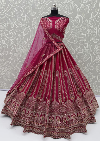 Pink Pure Sub Silk Premium Heavy Beads &amp; Motif Dori Embroidery Zari Sequins Hand Work Bridal Lehenga Choli