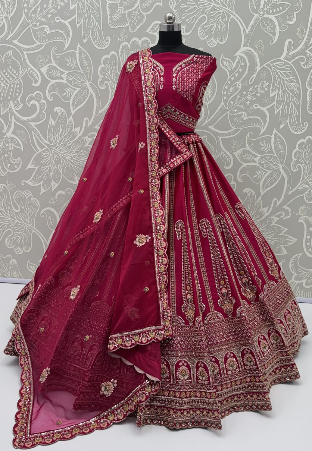 Pink Pure Sub Silk Premium Heavy Beads &amp; Motif Dori Embroidery Zari Sequins Hand Work Bridal Lehenga Choli