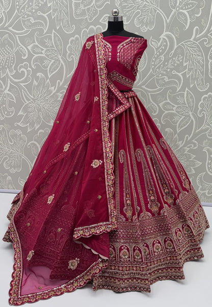 Pink Pure Sub Silk Premium Heavy Beads &amp; Motif Dori Embroidery Zari Sequins Hand Work Bridal Lehenga Choli
