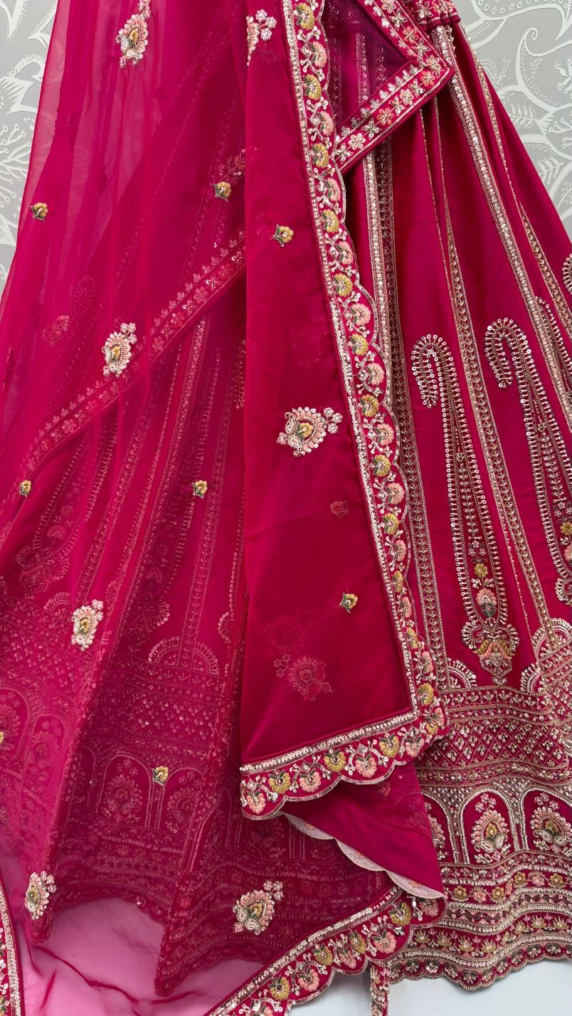 Pink Pure Sub Silk Premium Heavy Beads &amp; Motif Dori Embroidery Zari Sequins Hand Work Bridal Lehenga Choli