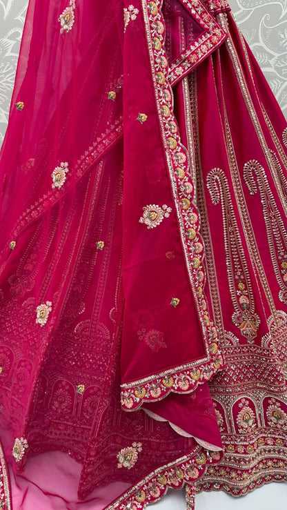 Pink Pure Sub Silk Premium Heavy Beads &amp; Motif Dori Embroidery Zari Sequins Hand Work Bridal Lehenga Choli