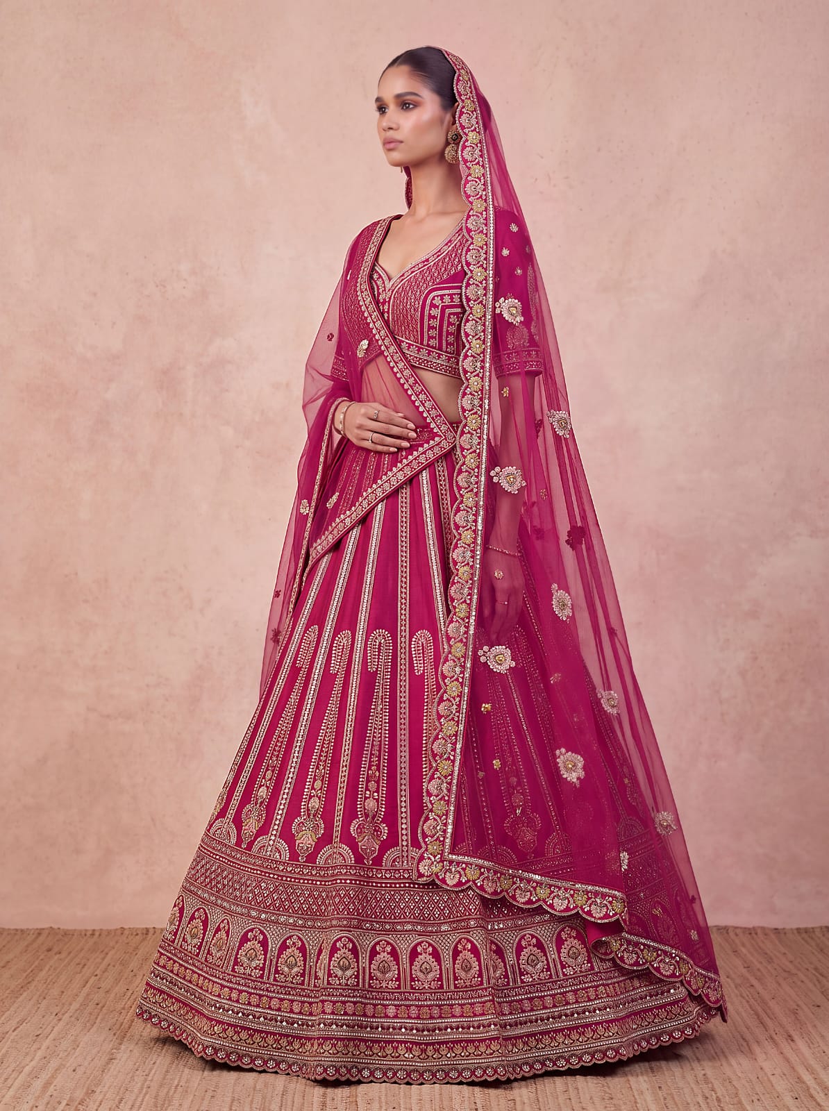 Pink Pure Sub Silk Premium Heavy Beads &amp; Motif Dori Embroidery Zari Sequins Hand Work Bridal Lehenga Choli