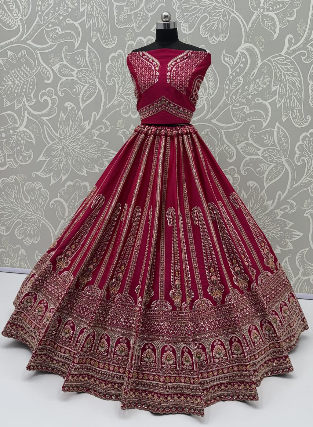 Pink Pure Sub Silk Premium Heavy Beads &amp; Motif Dori Embroidery Zari Sequins Hand Work Bridal Lehenga Choli