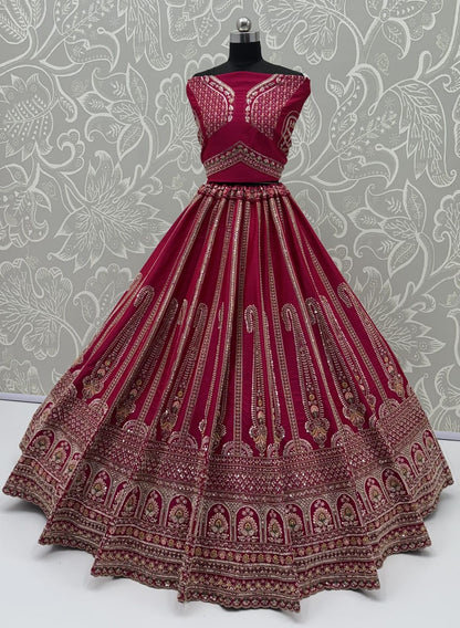 Pink Pure Sub Silk Premium Heavy Beads &amp; Motif Dori Embroidery Zari Sequins Hand Work Bridal Lehenga Choli