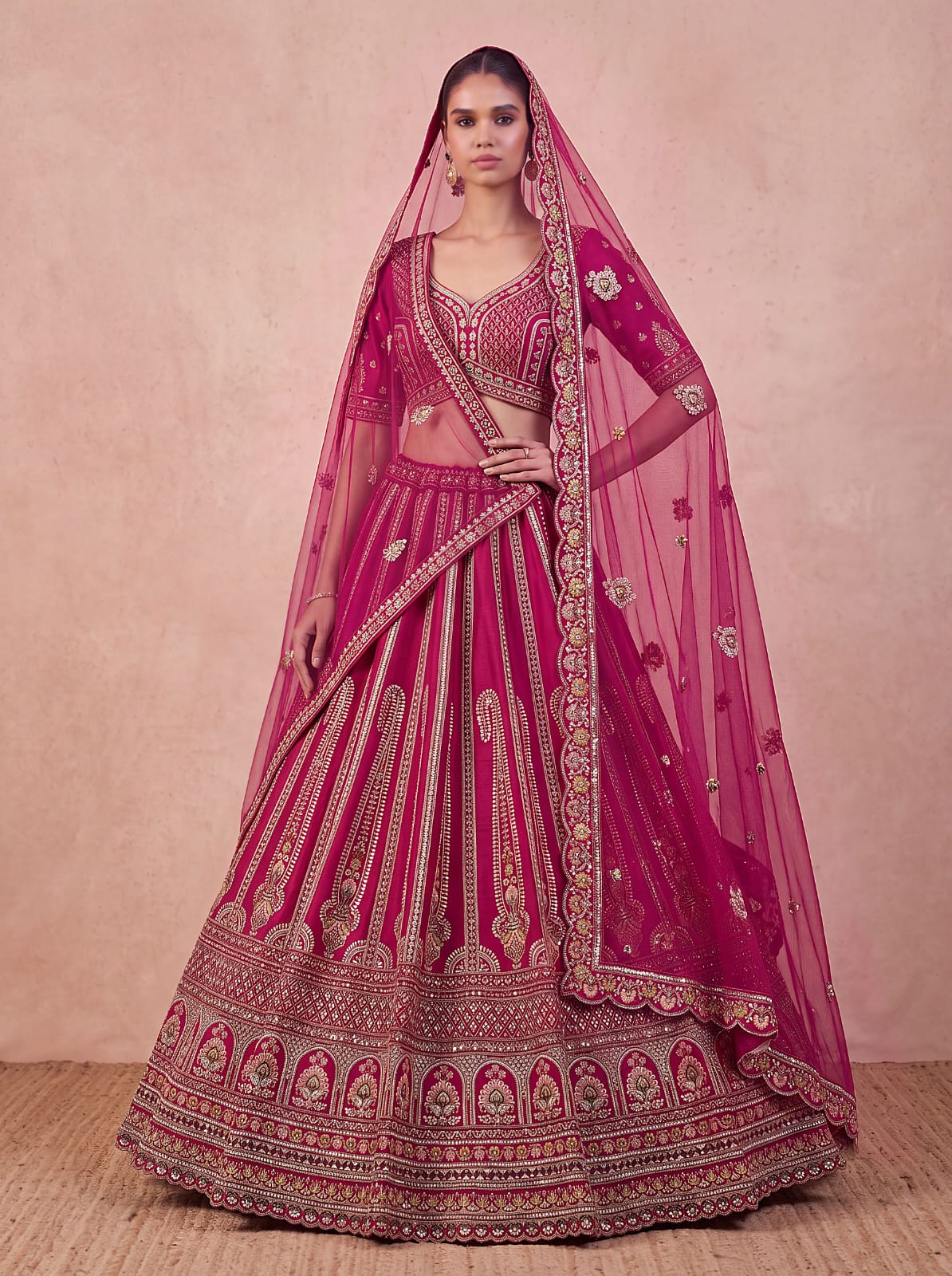 Pink Pure Sub Silk Premium Heavy Beads &amp; Motif Dori Embroidery Zari Sequins Hand Work Bridal Lehenga Choli