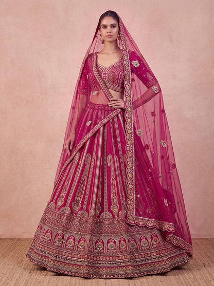 Pink Pure Sub Silk Premium Heavy Beads &amp; Motif Dori Embroidery Zari Sequins Hand Work Bridal Lehenga Choli