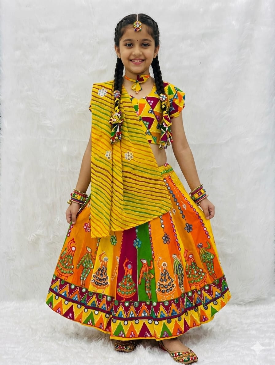 Multi Pure Reyon Cotton Embroidery Thread &amp; Mirror Work Navratri Kid&