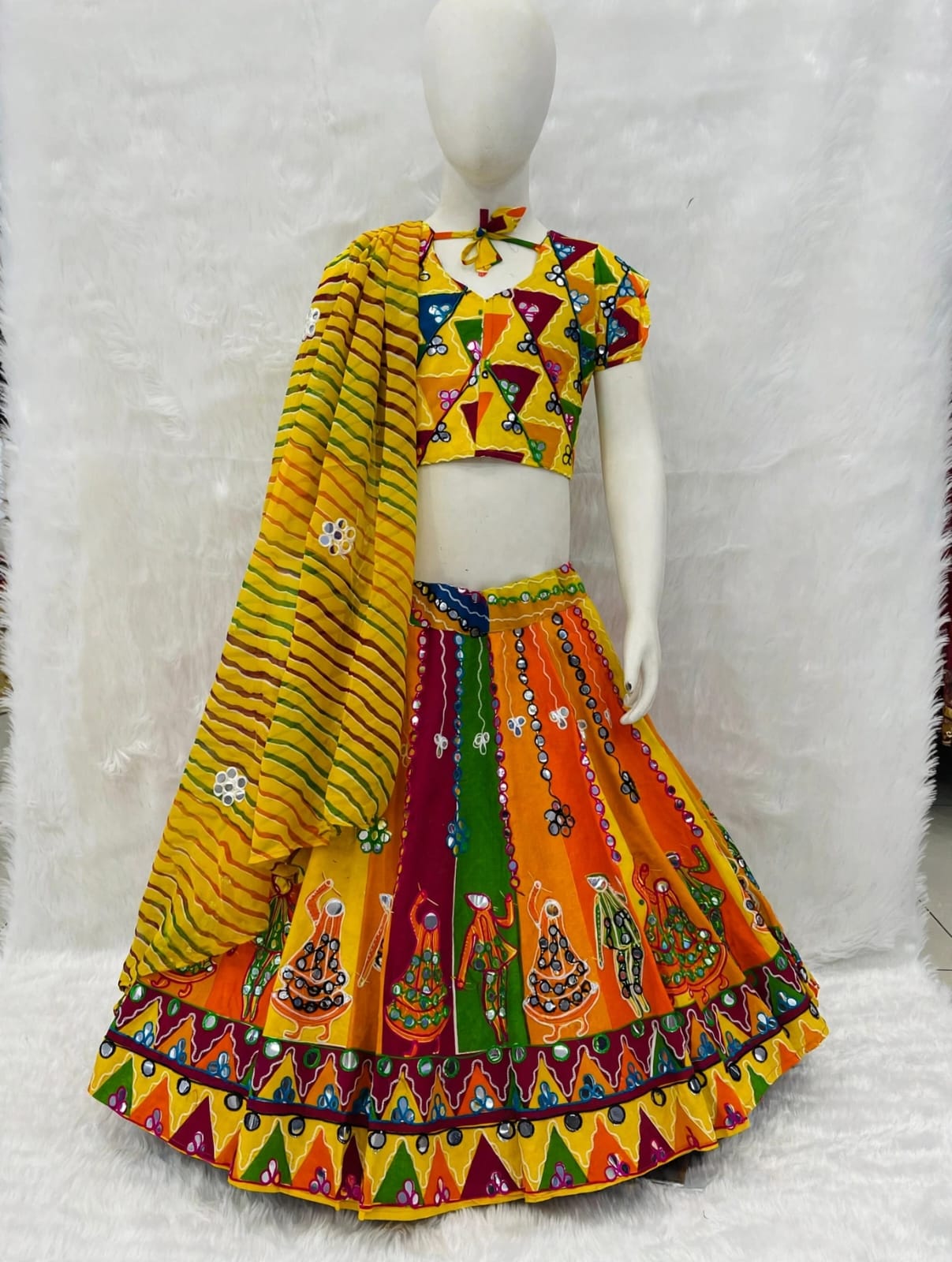 Multi Pure Reyon Cotton Embroidery Thread &amp; Mirror Work Navratri Kid&