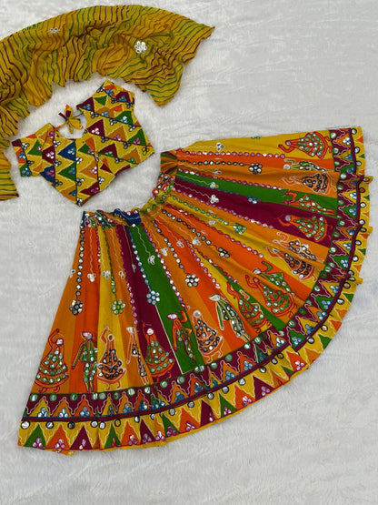 Multi Pure Reyon Cotton Embroidery Thread &amp; Mirror Work Navratri Kid&