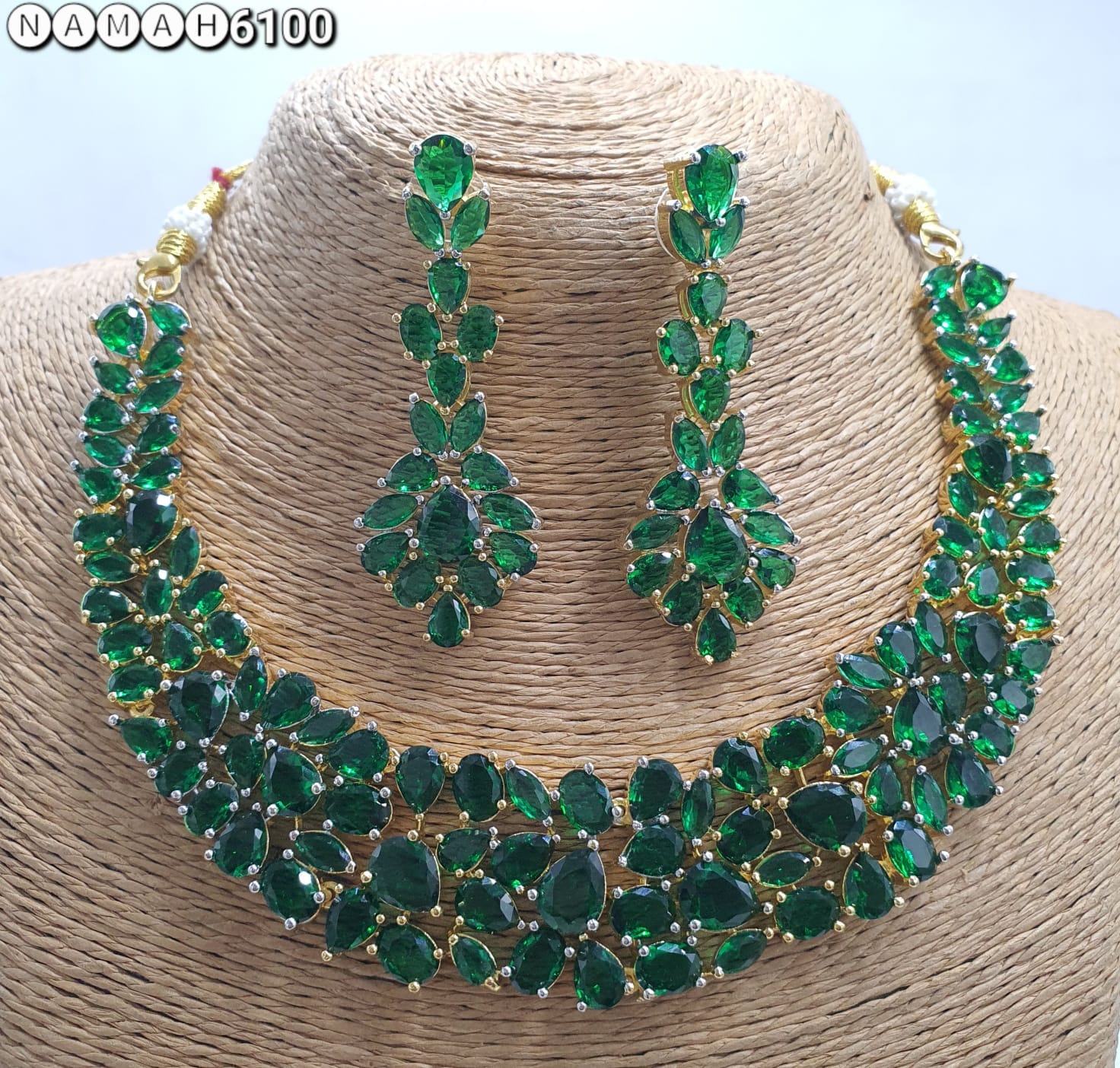 Green American Diamond Necklace Jewellery Set