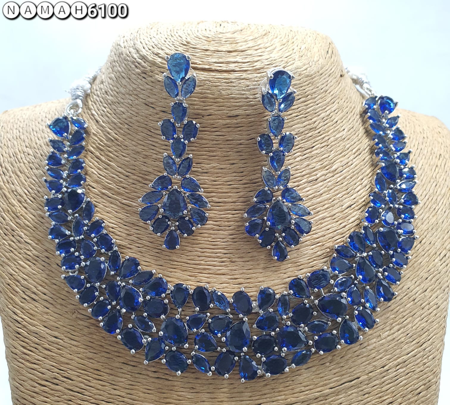 Blue American Diamond Necklace Jewellery Set