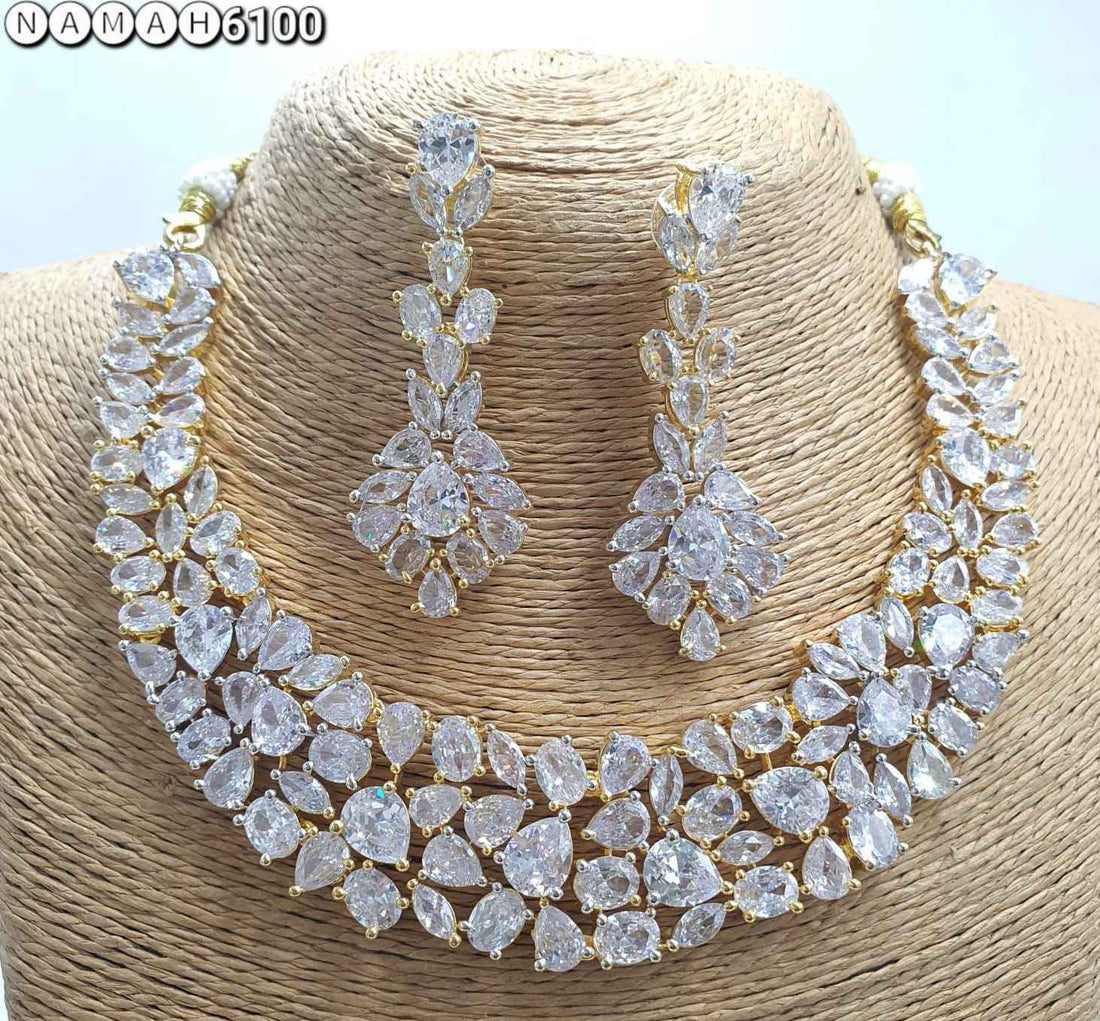 White American Diamond Necklace Jewellery Set