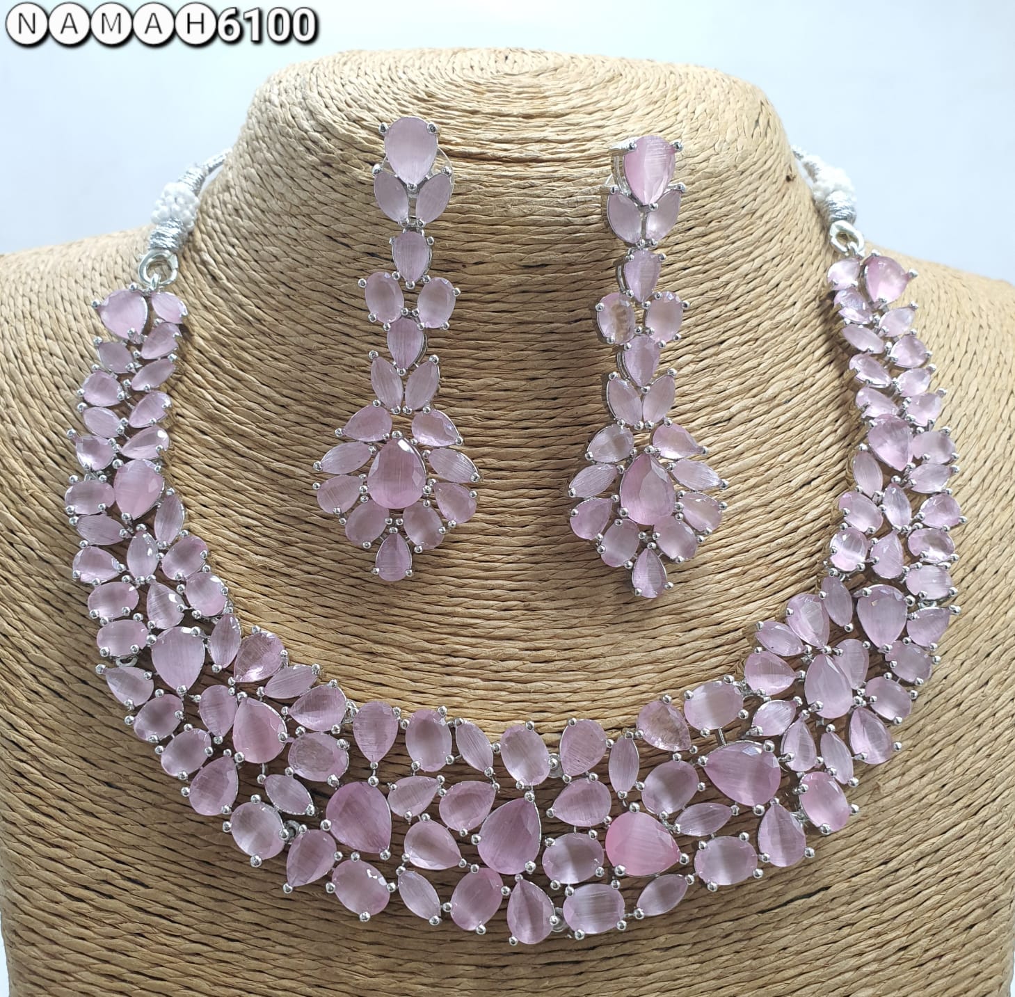 Baby Pink American Diamond Necklace Jewellery Set