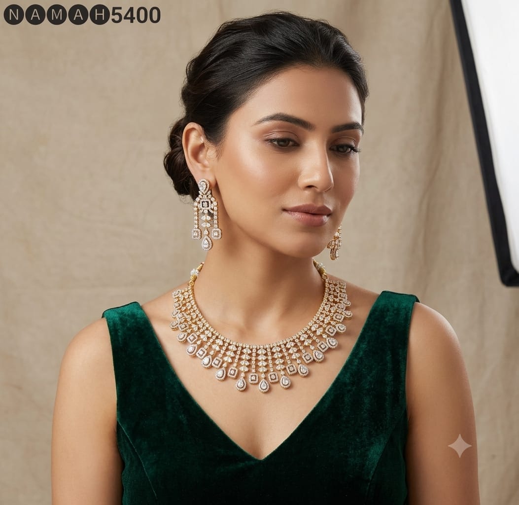 White American Diamond Necklace Jewellery Set
