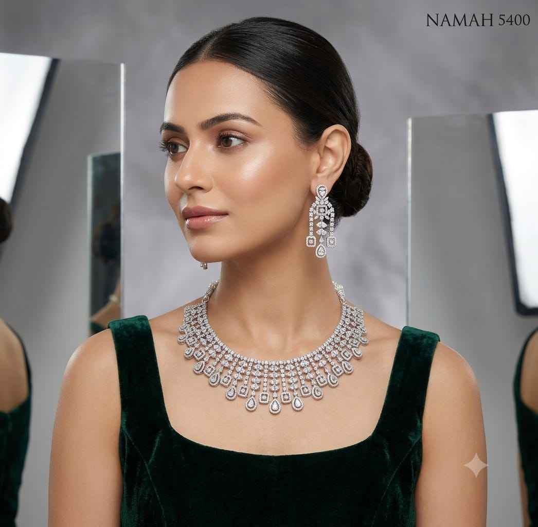White American Diamond Necklace Jewellery Set