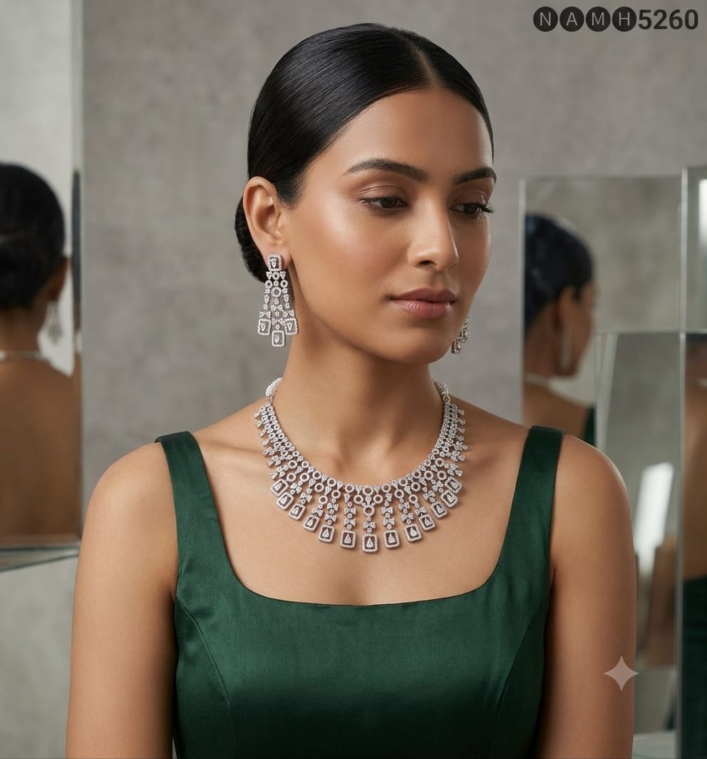 White American Diamond Necklace Jewellery Set
