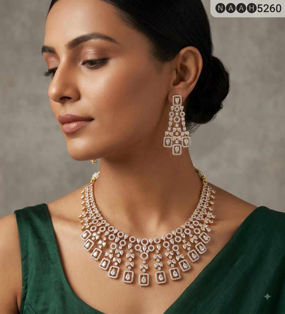 White American Diamond Necklace Jewellery Set
