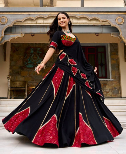 Black Pure Rayon Ajrakh Printed Navratri Lehenga Choli