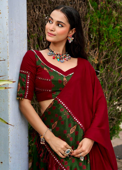 Maroon Pure Rayon Ajrakh Printed Navratri Lehenga Choli
