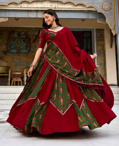 Maroon Pure Rayon Ajrakh Printed Navratri Lehenga Choli