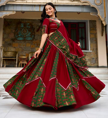 Maroon Pure Rayon Ajrakh Printed Navratri Lehenga Choli