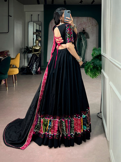 Black Pure Rayon Ajrakh Printed Navratri Lehenga Choli