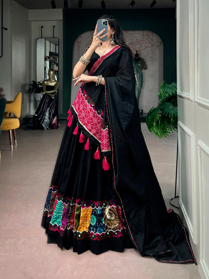 Black Pure Rayon Ajrakh Printed Navratri Lehenga Choli