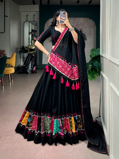 Black Pure Rayon Ajrakh Printed Navratri Lehenga Choli