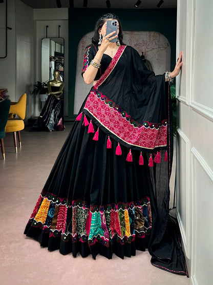 Black Pure Rayon Ajrakh Printed Navratri Lehenga Choli