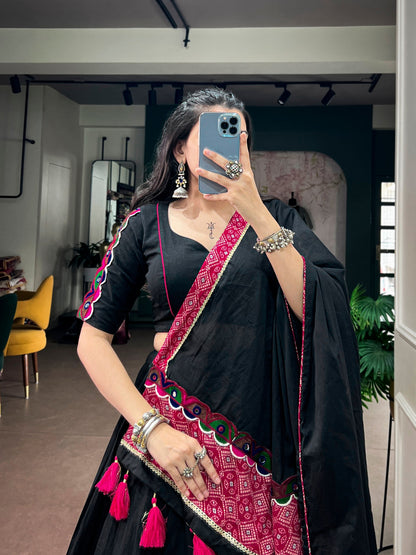 Black Pure Rayon Ajrakh Printed Navratri Lehenga Choli