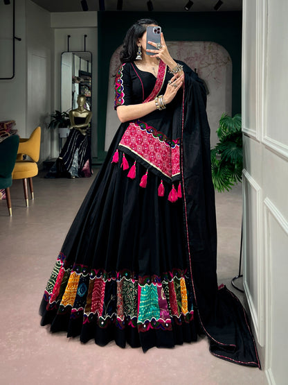 Black Pure Rayon Ajrakh Printed Navratri Lehenga Choli