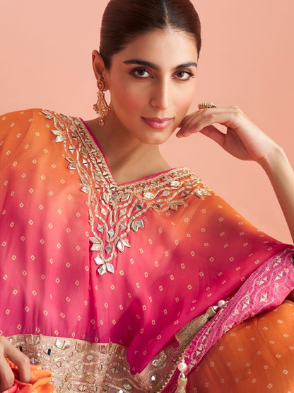 Wine Pink Designer Sharara Suit with Pauncho Style Top &amp; Dupatta