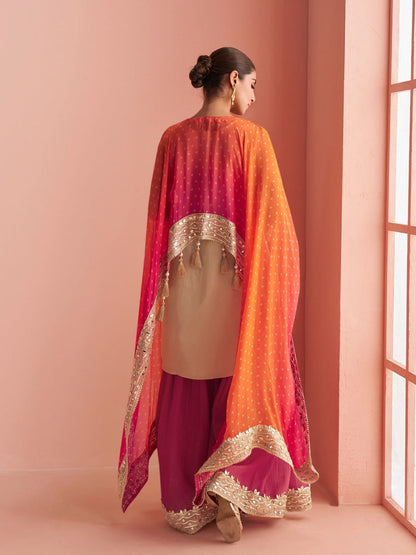 Wine Pink Designer Sharara Suit with Pauncho Style Top &amp; Dupatta