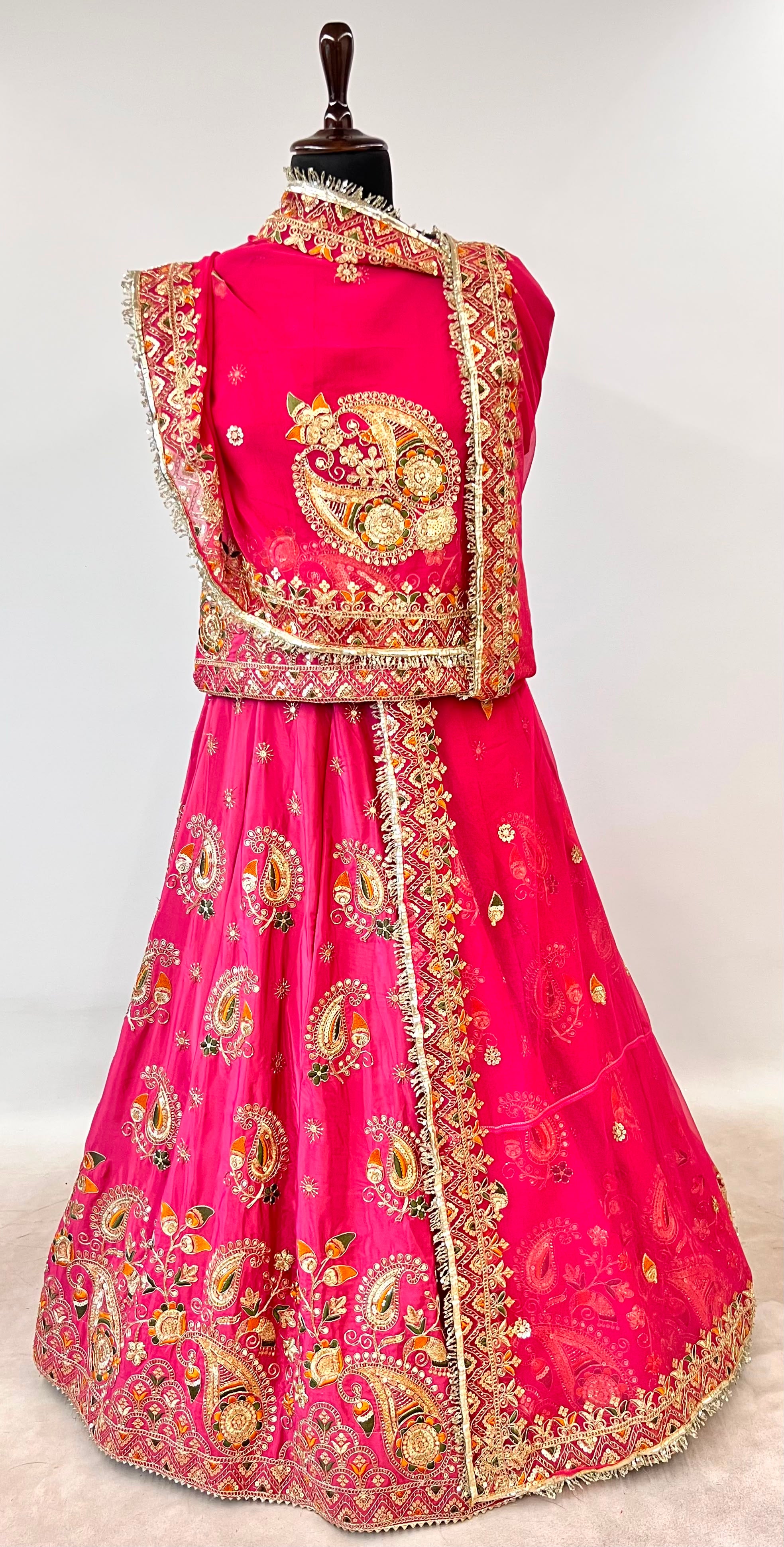 Pink Pure Gold Crush 05 Mtr Flair Lehariya Chunni Rajasthani Rajputi Lehenga Choli