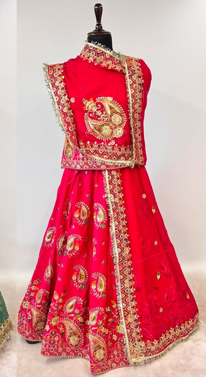 Rani Pure Gold Crush 05 Mtr Flair Lehariya Chunni Rajasthani Rajputi Lehenga Choli