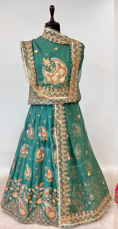 Peacock Pure Gold Crush 05 Mtr Flair Lehariya Chunni Rajasthani Rajputi Lehenga Choli