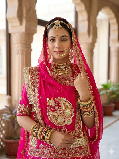 Rani Pure Gold Crush 05 Mtr Flair Lehariya Chunni Rajasthani Rajputi Lehenga Choli