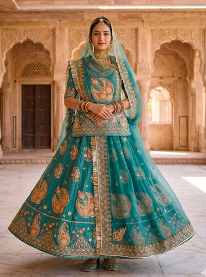 Peacock Pure Gold Crush 05 Mtr Flair Lehariya Chunni Rajasthani Rajputi Lehenga Choli