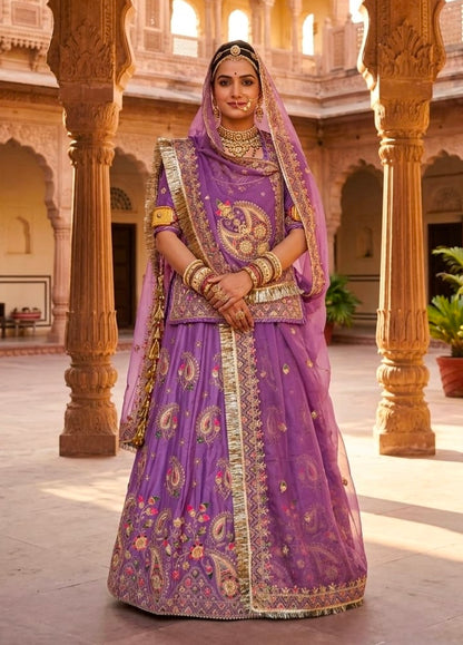 Purple Pure Gold Crush 05 Mtr Flair Lehariya Chunni Rajasthani Rajputi Lehenga Choli