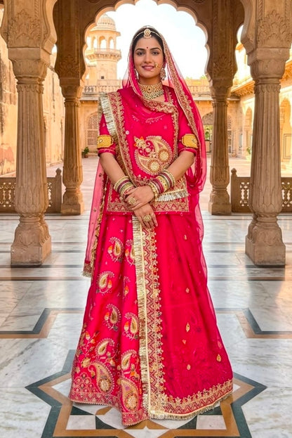 Rani Pure Gold Crush 05 Mtr Flair Lehariya Chunni Rajasthani Rajputi Lehenga Choli