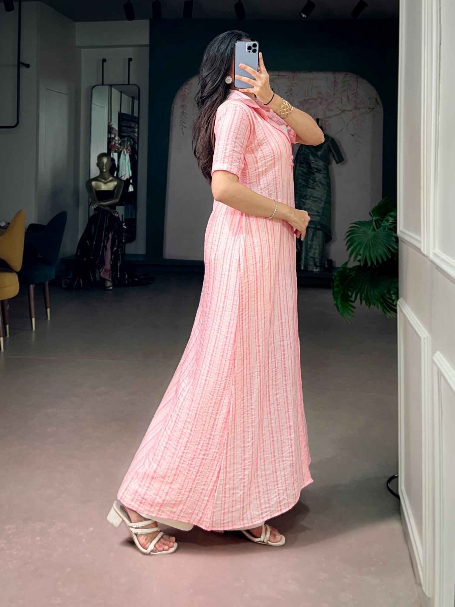 Pink Pure Orchid Plain Work Long Kurti with Wooden Indo Western Set