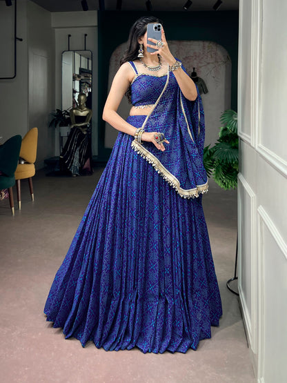 Blue Pure Kora Cotton Multi Thread Gotta Patti Mirror Work Navratri Lehenga Choli
