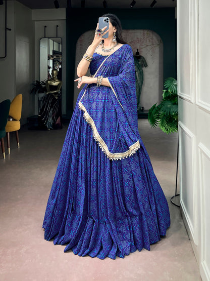 Blue Pure Kora Cotton Multi Thread Gotta Patti Mirror Work Navratri Lehenga Choli
