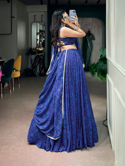 Blue Pure Kora Cotton Multi Thread Gotta Patti Mirror Work Navratri Lehenga Choli