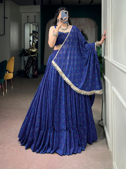 Blue Pure Kora Cotton Multi Thread Gotta Patti Mirror Work Navratri Lehenga Choli