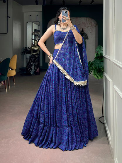 Blue Pure Kora Cotton Multi Thread Gotta Patti Mirror Work Navratri Lehenga Choli