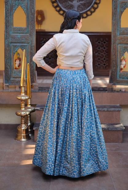 Blue Pure Cosmos Weaving jacquard Work Navratri Lehenga Choli